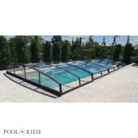 Azur Angle Poolüberdachung von Alukov 3,75 x 7,00 x 0,63 / 3-Silber RAL 9006-Tür rechts-120 mm