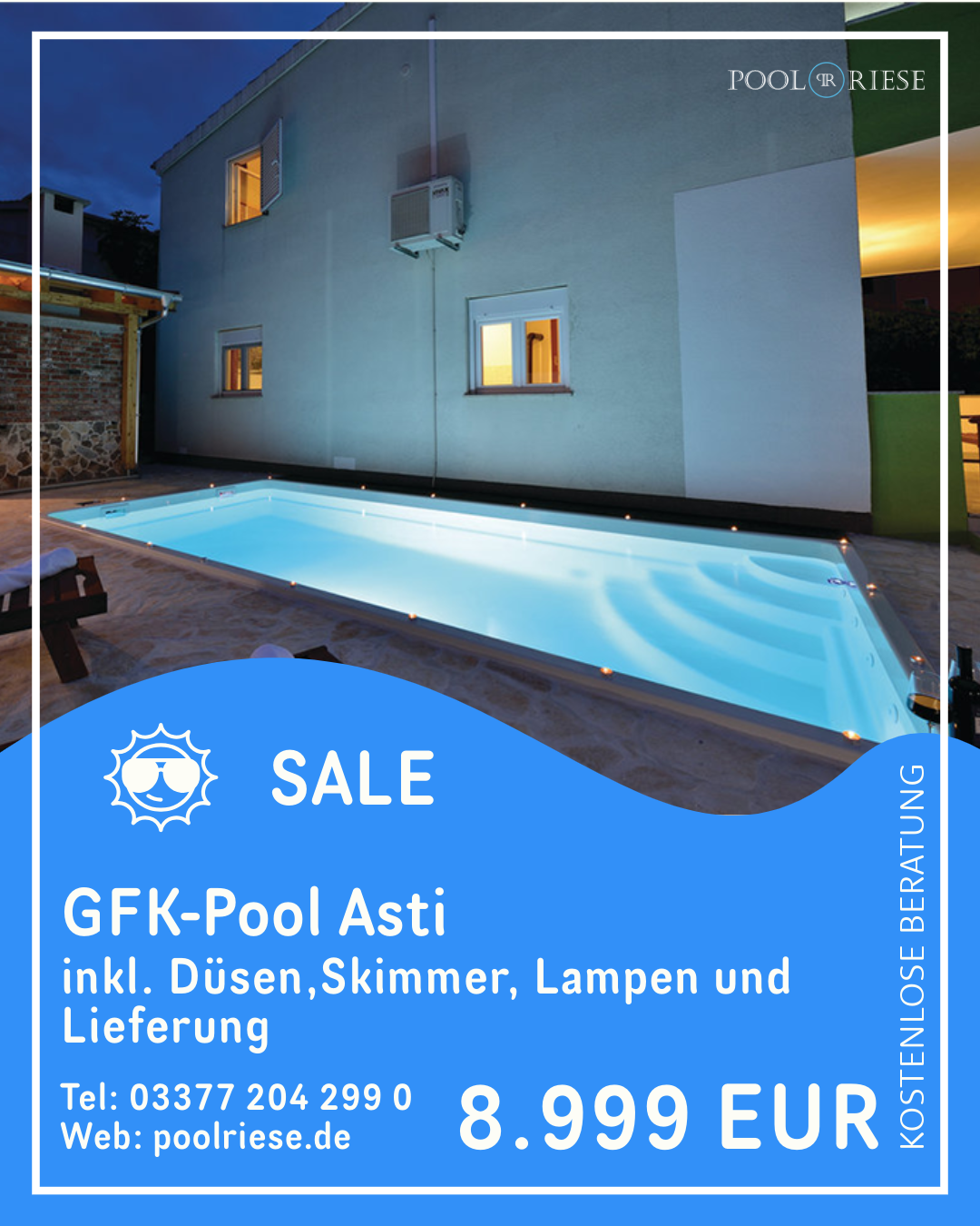 Sommerangebot Poolriese GFK-Pool Asti 6,00 m x 3,00 m x 1,50 m