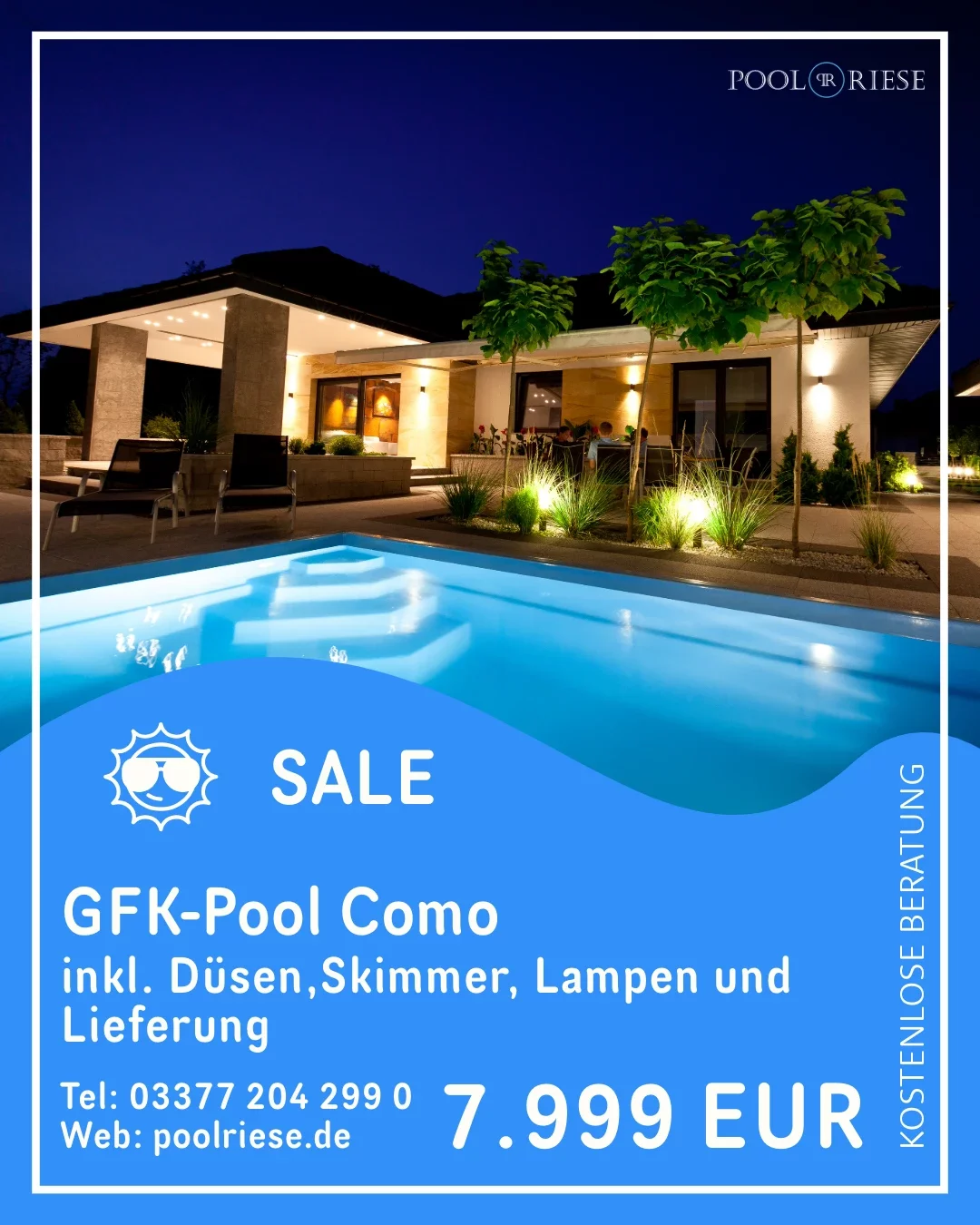 Sommerangebot Poolriese GFK-Pool Como 5,00 m x 3,00 m x 1,45