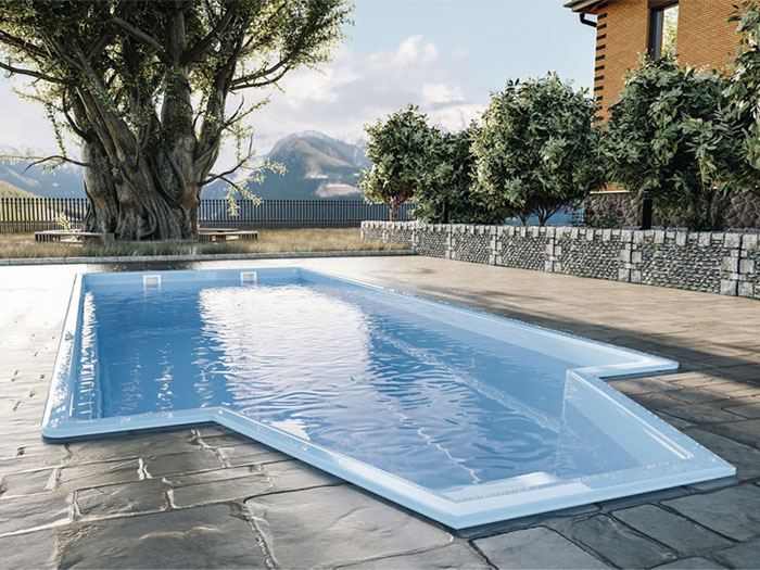  Grenada Crystal Vinyl Pool eingelassen in Terrasse mit Bergblick